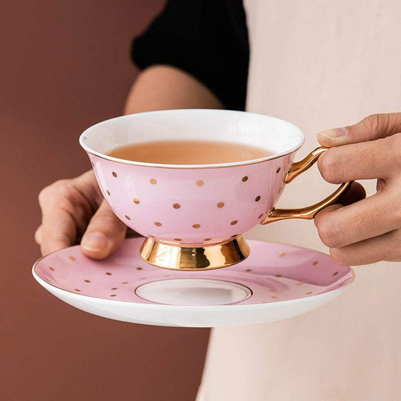 Coffee Tea Drink - Ceramic Pink Coffee Mugs with Dish
