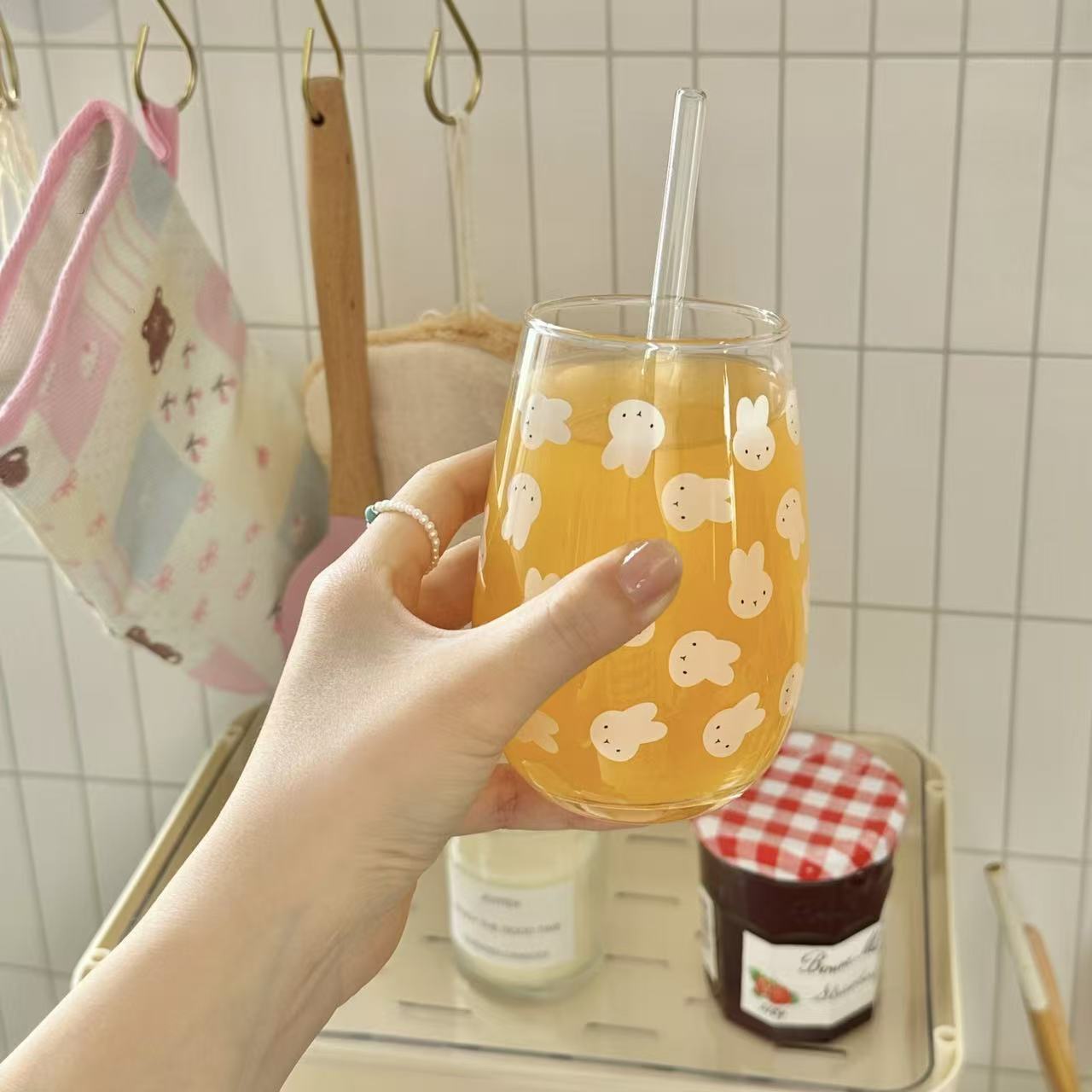 Cute Miffy Rabbit Printed Glas - đánh giá và giá Juice Tea Coffee